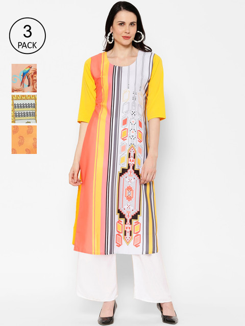 

7Threads Pack Of 3 Digital Printed Crepe Kurtas, Multi
