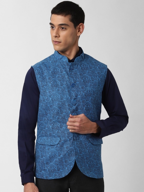 

Peter England Elite Men Blue Woven Design Nehru Jacket