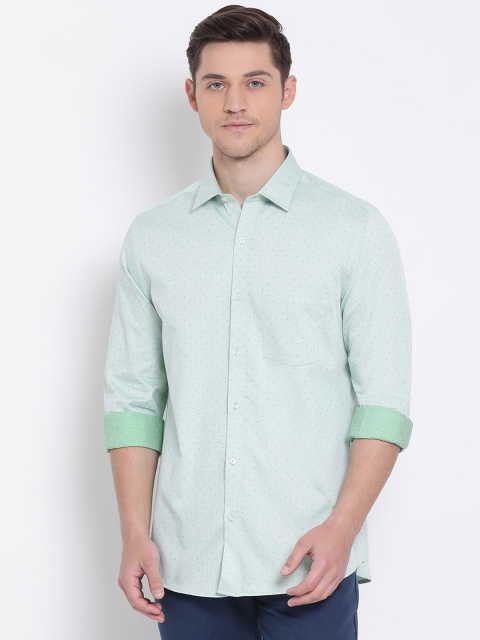 

Turtle Men Green Slim Fit Self Design Giza Cotton Casual Shirt