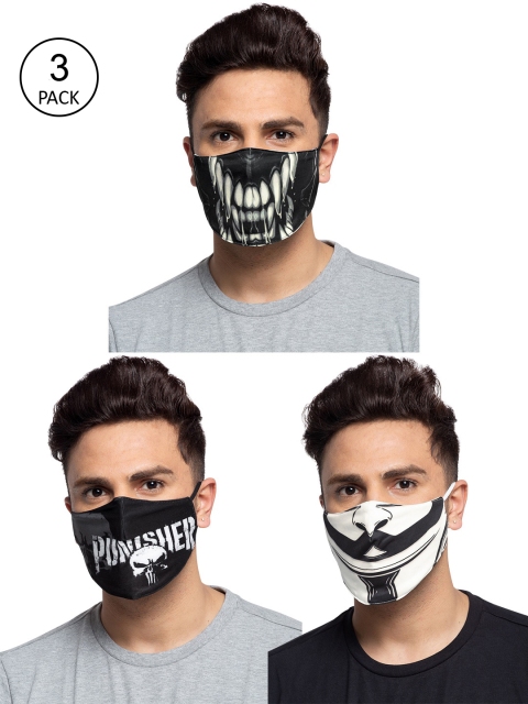 

TREEMODA Men Pack Of 3 Black & White Printed 3-Ply Reusable Cloth Masks
