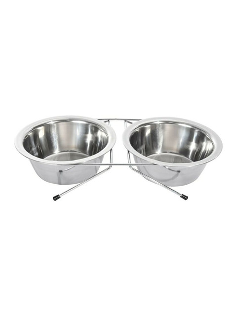 

PETS EMPIRE Stainless Steel Dog Double Diner Pet Bowl Set, Silver