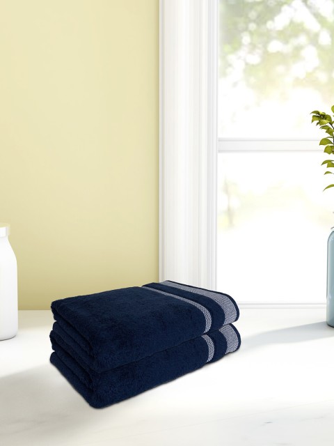 

SPACES Unisex Set Of 2 Navy Blue Solid Hygro 600 GSM Hand Towels