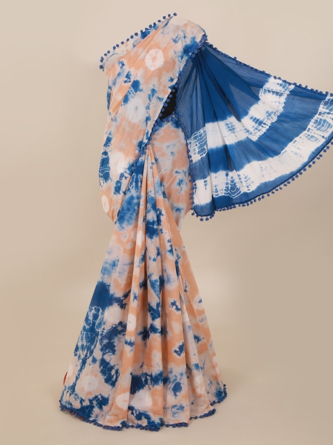 

Pothys Peach-Coloured & Blue Pure Cotton Dyed Saree