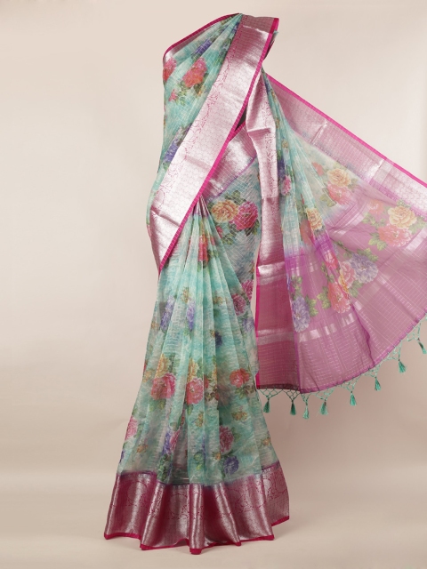 

Pothys Green & Purple Tissue Floral Printed Saree
