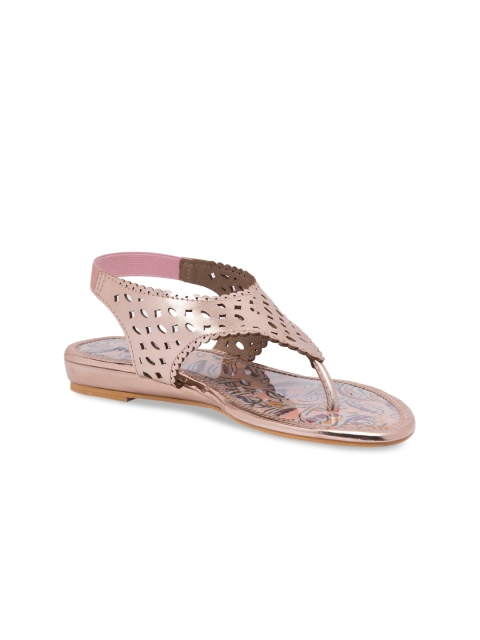 

Rocia Women Gold-Toned Textured T-Strap Flats