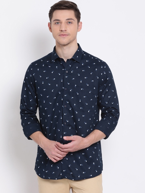 

Turtle Men Blue Slim Fit Printed Cotton Casual Shirt