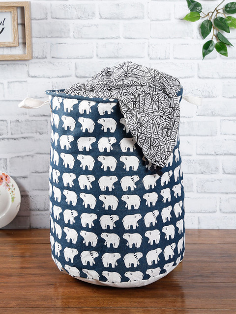 

House Of Accessories Navy Blue & White Printed Laundry Bag
