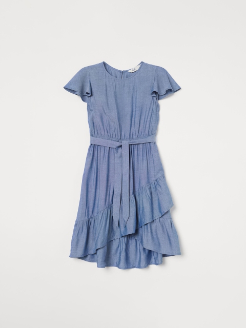 

H&M Girls Blue Solid Flutter-sleeved dress