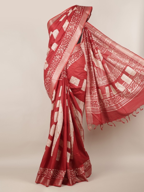 

Pothys Red Dyed Linen Blend Saree