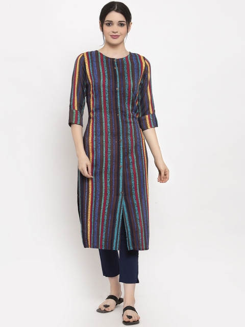 

ALC Creations Women Navy Blue Striped Kurta