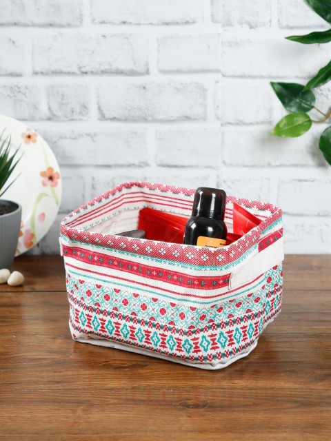 

House Of Accessories White Printed Laundry Basket