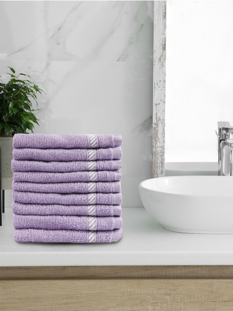 

Trident Set Of 9 Lavender-Coloured & White Solid 380 GSM Face Towels