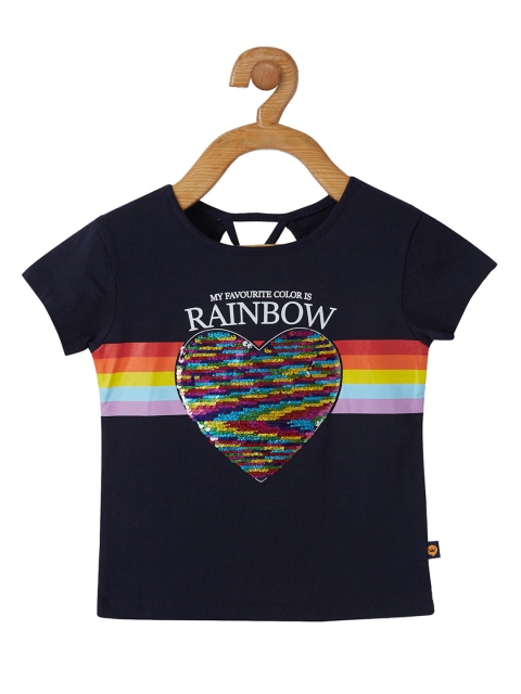 

VITAMINS Girls Navy Blue Embellished Top