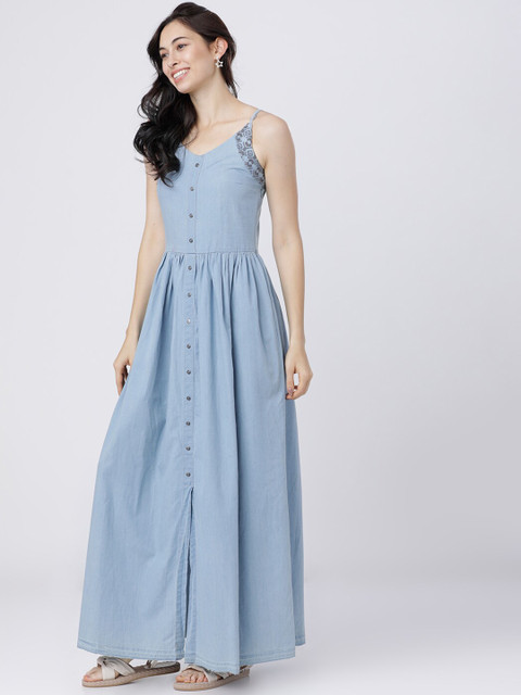 

Tokyo Talkies Women Blue Solid Maxi Dress