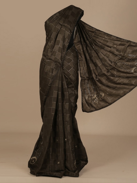 

Pothys Brown & Gold-Coloured Jute Silk Checked Saree