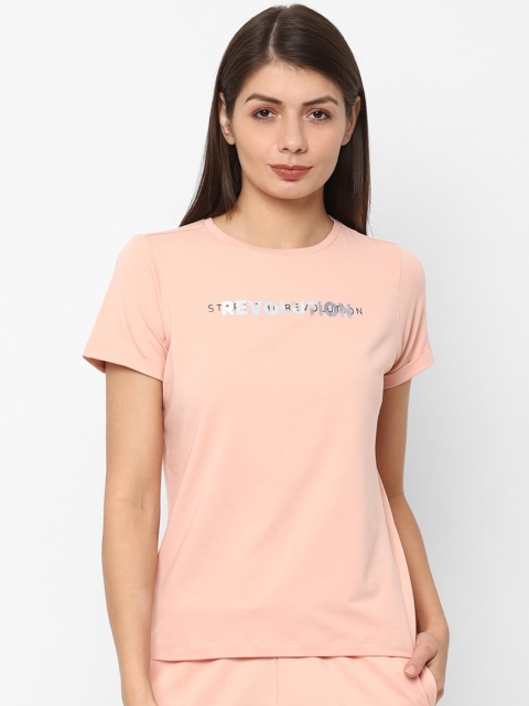 

Allen Solly Woman Women Peach-Coloured Printed Round Neck T-shirt