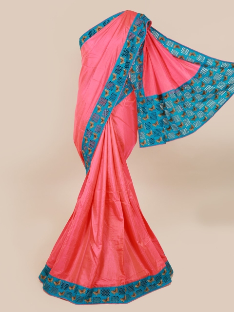 Pothys Pink & Blue Art Silk Solid Saree