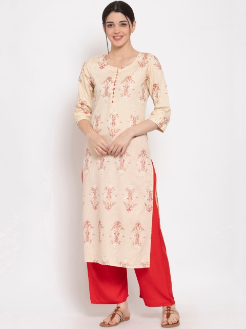 

ALC Creations Beige & Red Floral Printed Kurta