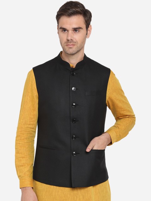 

Greenfibre Men's Black Solid Nehru Jacket