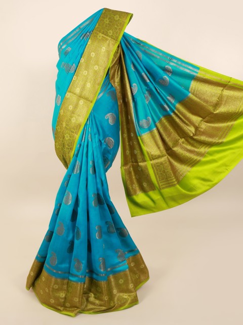 

Pothys Blue & Gold-Toned Pure Silk Woven Design Saree
