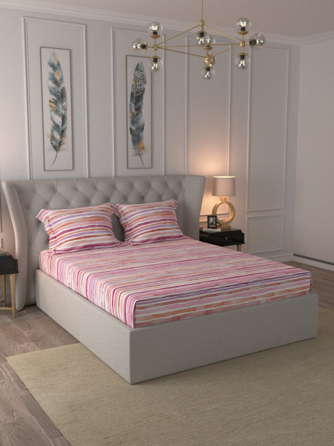 

Trident Pink & White Striped 180 TC Cotton 1 King Bedsheet with 2 Pillow Covers
