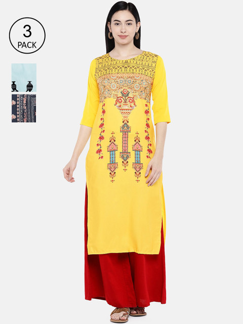 

7Threads Multicoloured Ethnic Motifs Printed Crepe Kurta, Multi