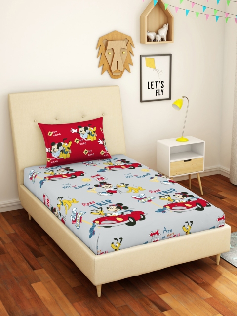 

CORE Designed by SPACES Disney Mickey Grey 144 TC Pure Cotton Single Bedsheet