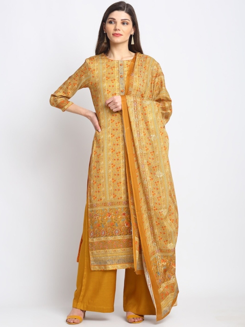 

Stylee LIFESTYLE Yellow & Orange Cotton Blend Unstitched Dress Material