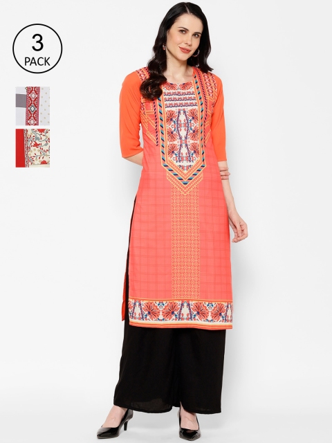 

7Threads Women Pack of 3 Multicoloured Ethnic Motifs Printed Kurtas, Multi