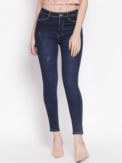 

PURPLE WATER Women Blue Slim Fit High-Rise Low Distress Jeans