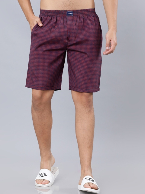 

HIGHLANDER Men Navy Blue Checked Slim Fit Shorts