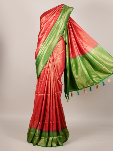 

Pothys Pink & Green Jute Silk Woven Design Saree
