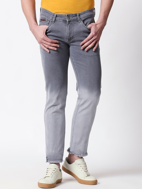 

BOLTS and BARRELS Men Grey Slim Fit Mid-Rise Low Distress Jeans