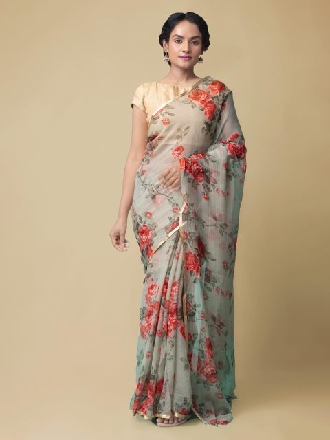 

Unnati Silks Green Pure Chiffon Printed Patola Saree