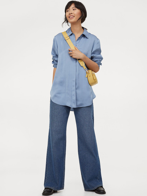 

H&M Women Blue Solid Satin shirt