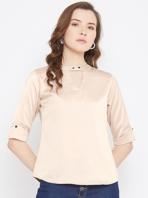 

Octave Beige Solid Keyhole Neck Top