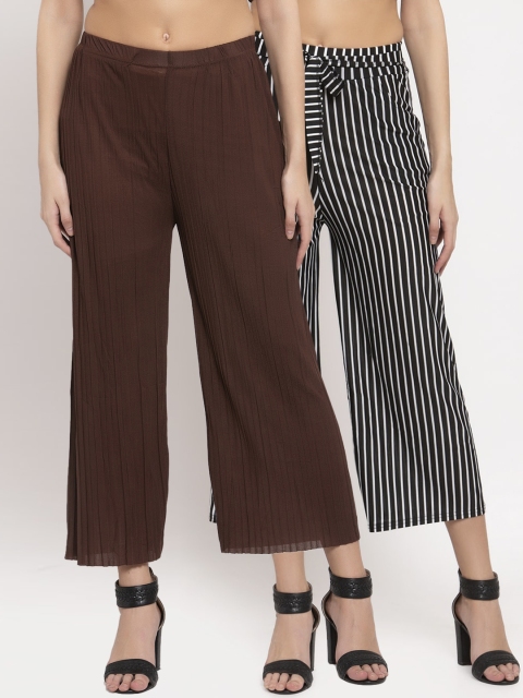 

KLOTTHE Women Brown & Black Striped Set of 2 Wide Leg Palazzos