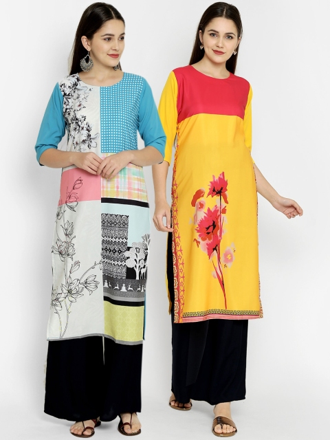 

7Threads Multicoloured Colourblocked Crepe Kurta, Multi