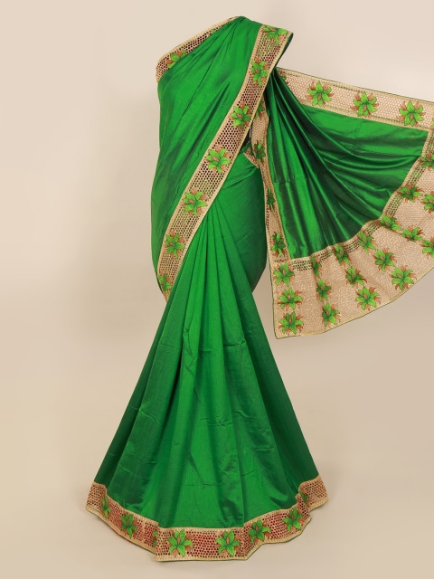 

Pothys Green & Beige Art Silk Solid Saree With Embroidered Border
