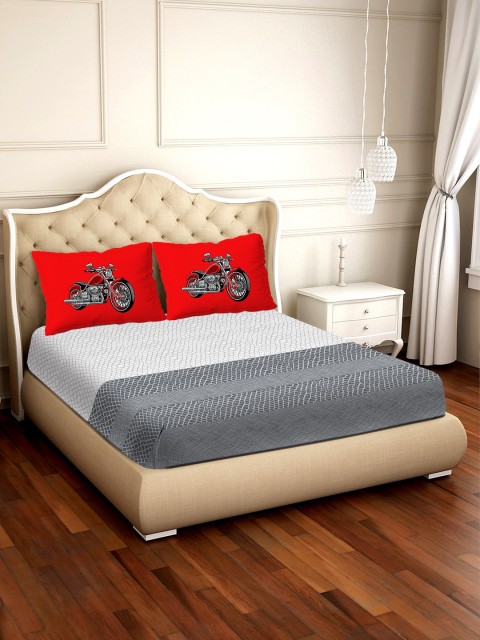 

BELLA CASA Grey & White Geometric 300 TC Cotton 1 King Bedsheet with 2 Pillow Covers