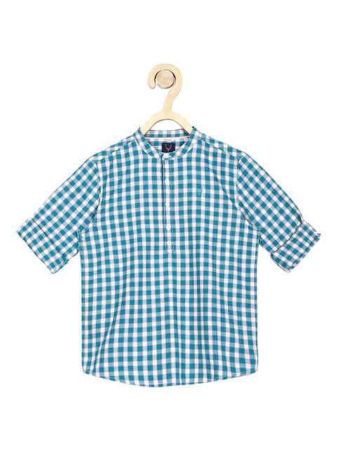 

Allen Solly Junior Boys Blue & White Regular Fit Checked Cotton Casual Shirt