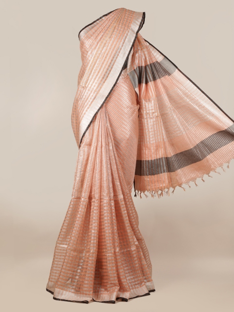 

Pothys Peach-Coloured Checked Linen Blend Saree
