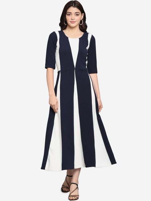

PURVAJA Women Blue Colourblocked A-Line Dress