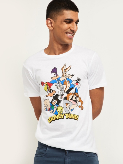 

max Men White Looney Tunes Printed Round Neck Cotton Pure Cotton T-shirt