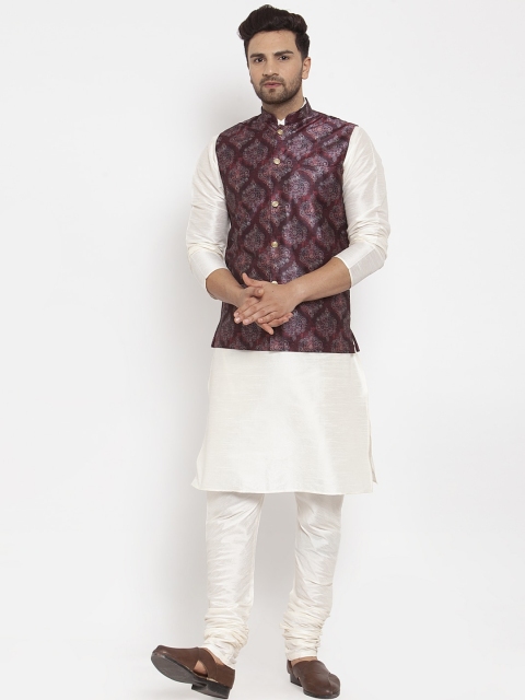 

GRACIT Men Cream-Coloured Solid Kurta & Pyjamas with Nehru Jacket