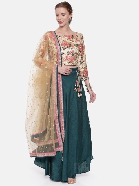 

Neerus Beige & Green Embellished Ready to Wear Lehenga & Blouse with Dupatta