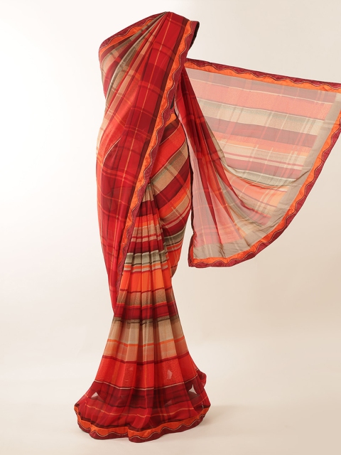 

Pothys Multicoloured Striped Linen Blend Saree, Multi