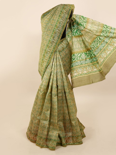 

Pothys Green & White Pure Silk Printed Saree