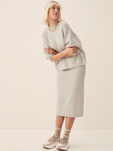 

H&M Women Sustainable Beige Rib-knit skirt