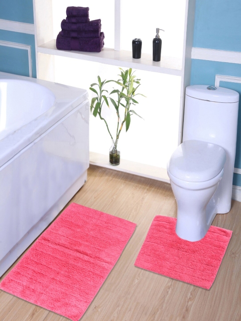 

AVI Living Set Of 2 Pink Striped 1500 GSM Cotton Bath Mat & Toilet Mat